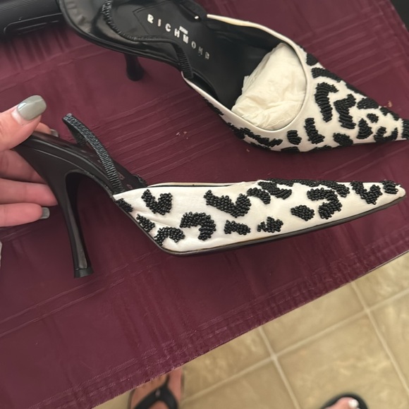 Black n white slightly used John Richmond 4inch stiletto heel halter back strap - Picture 4 of 11